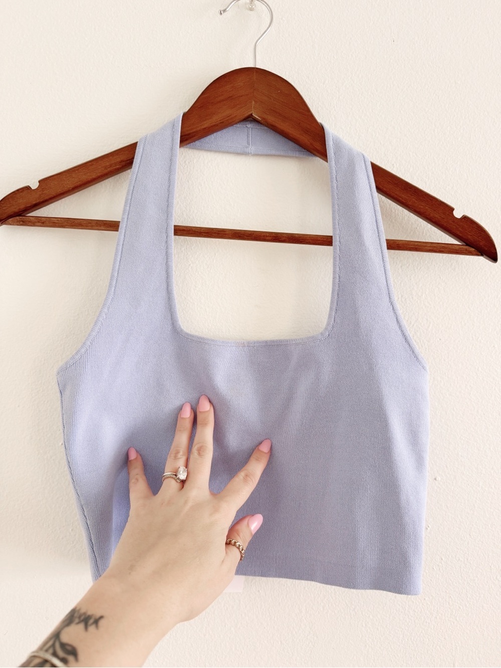 The Drop Square-Neck Cropped Halter Top in Blue NWT Medium